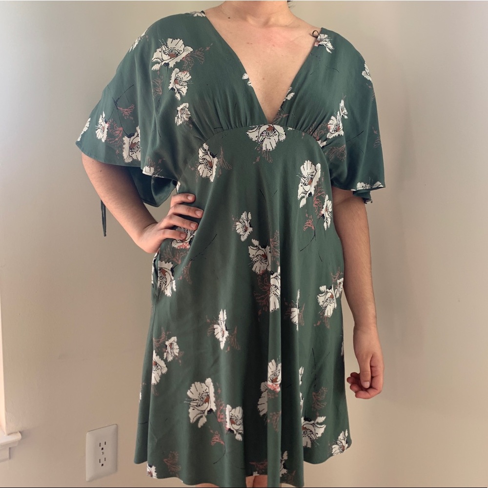 Free People Green Floral Shortsleeved Dress, 8